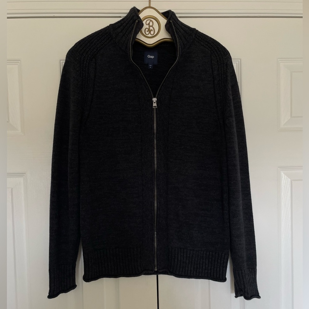 Gap Men's Full-Zip Knit Sweater - Dark Grey